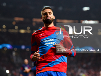 Yannick Carrasco warming up during UEFA Champions League match between Atletico de Madrid and Liverpool FC at Wanda Metropolitano on October...