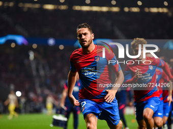 Koke warming up during UEFA Champions League match between Atletico de Madrid and Liverpool FC at Wanda Metropolitano on October 19, 2021 in...