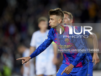 Gerard Pique of Barcelona celebrates after scoring his sides first goal during the UEFA Champions League group E match between FC Barcelona...