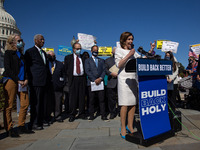 Speaker of the House Nancy Pelosi speaks at a press conference about healthcare and President Biden's Build Back Better plan at the U.S. Cap...