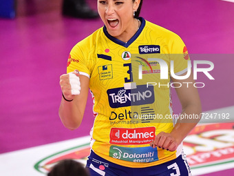 Happiness of Yamila Nizetich (Delta Despar Trentino) during the Volleyball Italian Serie A1 Women match Il Bisonte Firenze vs Delta Despar T...