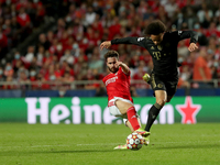 Leroy Sane of Bayern Muenchen (R ) vies with Rafa Silva of SL Benfica during the UEFA Champions League group E football match between SL Ben...