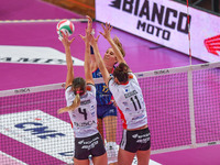 Squarcini Federica (Bosca Cuneo), Antropova Ekaterina (Scandicci), Gicquel Lucille (Bosca Cuneo) during the Volleyball Italian Serie A1 Wome...