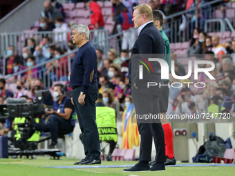 Mircea Lucescu and Ronald Koeman during the match between FC Barcelona and Dinamo Kiev, corresponding to the week 3 of the group stage of th...