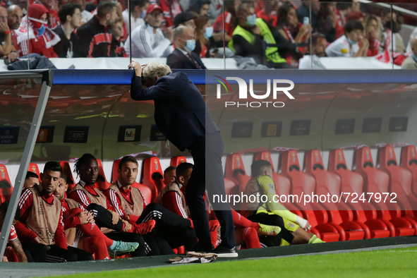 Jorge Jesus head of SL Benfica reacts during the UEFA Champions League Group E match between SL Benfica and FC Bayern Munich. at Estadio da...
