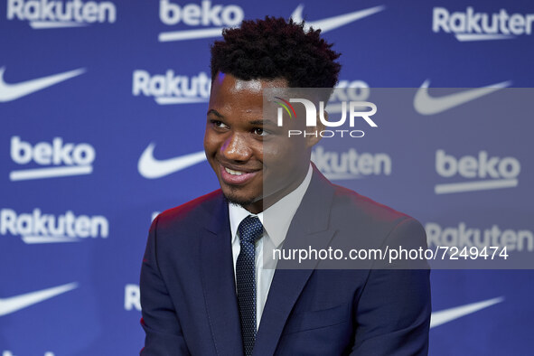 Ansu Fati during his contract renewal signing ceremony  as a FC Barcelona player in Barcelona, on October 21, 2021

 