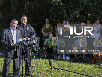 Tampa FBI Agent Michael McPherson with North Port Police Chief Todd Garrison hold a press conference Wednesday, October 20, 2021 at Myakkaha...