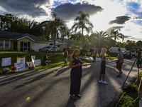 News crews prepare to file their stories in front of the Brian Laundrie home in on Wabasso Avenue in North Port Florida on Wednesday, Octobe...