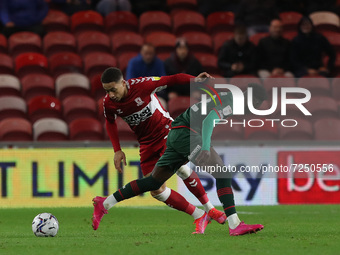 Middlesbrough's Marcus Tavernier in action with Barnsley's Clarke Oduor  during the Sky Bet Championship match between Middlesbrough and Bar...