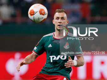 Dmitri Barinov of Lokomotiv Moscow in action during the UEFA Europa League Group E football match between FC Lokomotiv Moscow and Galatasara...