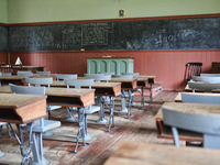 The interior of a pioneer schoolhouse built in the year 1860 and preserved in Toronto, Ontario, Canada, on September 25, 2010. (