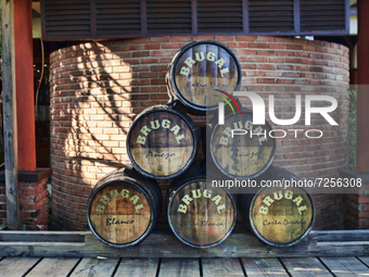White oak rum barrels at the Brugal Rum Factory in Puerto Plata, Dominican Republic. (