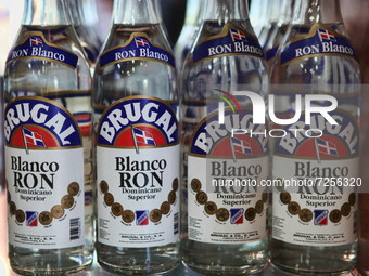 Bottles of white rum at the Brugal Rum Factory in Puerto Plata, Dominican Republic. (