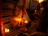 Nepalese people take part in candlelight vigil protest on recent atrocities against minority Hindu in Bangladesh at Kathmandu, Nepal on Frid...