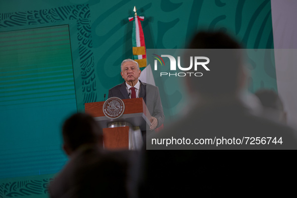 Mexico's President, Andres Manuel Lopez Obrador, talks during his Daily Morning news conference this Friday at National Palace. On October 2...