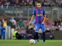 Oscar Mingueza of Barcelona in action during the UEFA Champions League group E match between FC Barcelona and Dinamo Kiev at Camp Nou on Oct...