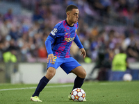 Sergiño Dest of Barcelona in action during the UEFA Champions League group E match between FC Barcelona and Dinamo Kiev at Camp Nou on Octob...