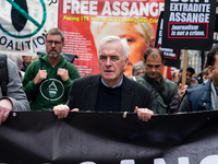 Britain's former Shadow Chancellor John McDonnell attends a protest ahead of the appeal hearing over WikiLeaks founder Julian Assange's extr...