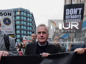 LONDON, UNITED KINGDOM - OCTOBER 23, 2021: Labour Party MP John McDonnell takes part in a march through central London in solidarity with Ju...