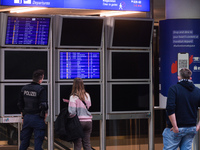 Passengers seen in front of a departure information board in the main Terminal at Frankfurt Airport.
On Monday, October 18, 2021, in Frankfu...