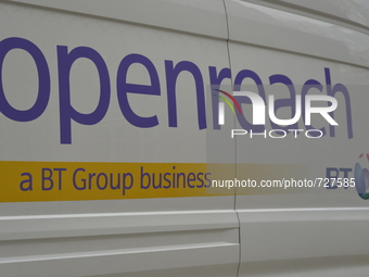 Light shining on a BT Openreach advert on Tuesday 5th May 2015. (
