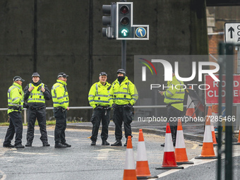 Police are seen near the Scottish Event Campus on September 1, 2021 in Glasgow, Scotland. The Scottish Event Campus IS one of the host venue...