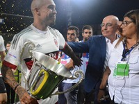 Galliani (R) and De Jong celebrate Cup during the Trofeo Tim football match between Sassuolo Milan and Inter at Mapei  stadium in Reggio Emi...