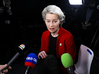 President of the European Commission Ursula von der Leyen talks to journalists on day two of the COP 26 United Nations Climate Change Confer...