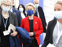 President of the European Commission Ursula von der Leyen talks to journalists on day two of the COP 26 United Nations Climate Change Confer...