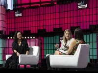 Frances Haugen,Facebook, (Middle), Libby Liu (R) at opening night of Web Summit 2021 in Lisbon, Portugal on November 1, 2021.

 (