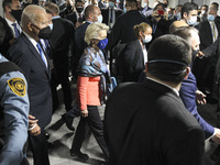 President Joe Biden and European Commission President Ursula von der Leyen walk together on day three of the COP 26 United Nations Climate C...
