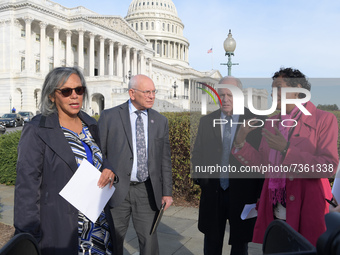 Representatives Yvette Clarke(D-NY)(1 right) and  Robin Kelly(D-IL)(1 left) speaks with college during a press conference about Racial Equit...