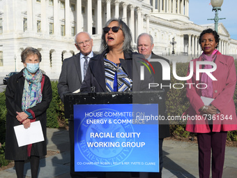 Representative  Robin Kelly(D-IL) speaks during a press conference about Racial Equity, today on November 04, 2021 at House Triangule/Capito...