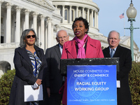 Representative Yvette Clarke(D-NY) speaks during a press conference about Racial Equity, today on November 04, 2021 at House Triangule/Capit...