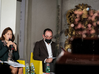 Ruth Dureghello,Francesco Leone during the presentation of the exhibition 