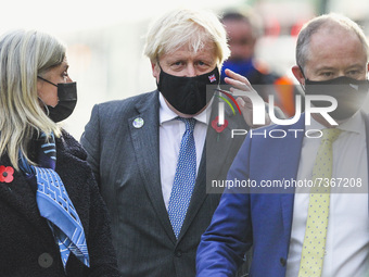 British Prime Minister Boris Johnson arrives at Glasgow Central Station to attend COP26 on day eleven of the COP 26 United Nations Climate C...