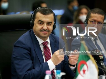 Algerian Minister of Energy and Mines, Mohamed Arkab, during The eleventh session of the Algerian-Turkish Joint Committee in Algiers, Algeri...