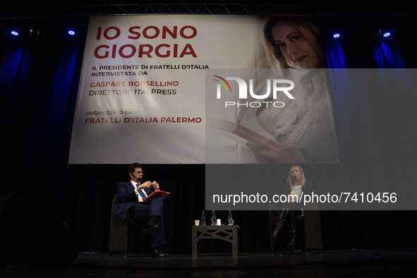 The president of the Fratelli d'Italia party, Giorgia Meloni at the Golden Theater in Palermo, has presented her book 