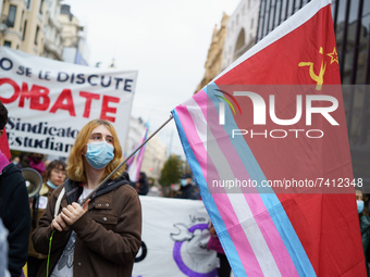 Protesters during a demonstration against attacks against the LGTBI collective by fascist groups, on November 20, 2021 in Madrid, Spain. The...