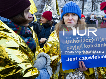 A few thousand people took part in a Solidarity With Refugees march in Warsaw, Poland, on November 20, 2021.(