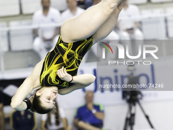 Estilla Mosena in action at Italian diving finals championship held in Turin, on April 4, 2014. (