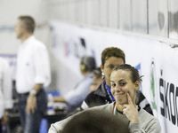 Tania Cagnotto joking with the photographers at diving finals championship held in Turin, on April 4, 2014. (