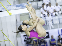 Tania Cagnotto and Francesca Dallapè in action at Italian diving finals championship held in Turin, on April 4, 2014. (