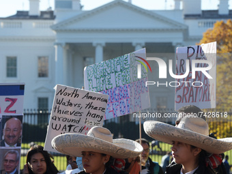 Mexican and Mariachis demonstrators gathering in Lafayette Park demand President Joe Biden pass Immigration Reform Bill before of his Bilate...