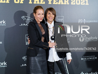 French chef Dominique Crenn and Maria Bello during the chef of the year 2021 awards at Casino the Madrid, November 22, 2021 in Spain. (