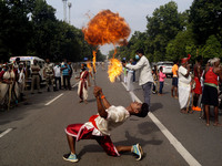 Youths from the traditional warriors' family are performing martial-art on the occasion of eminent freedom fighter and the first chief minis...
