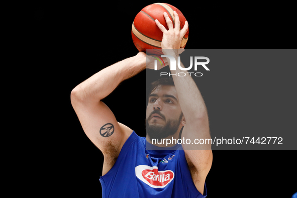 Amedeo Tessitori of Italy shoots the ball during the warm-up ahead of the FIBA Basketball World Cup 2023 Qualifying Tournament match between...