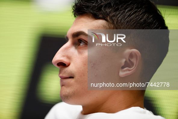 Giordano Bortolani of Italy looks on during the warm-up ahead of the FIBA Basketball World Cup 2023 Qualifying Tournament match between Russ...