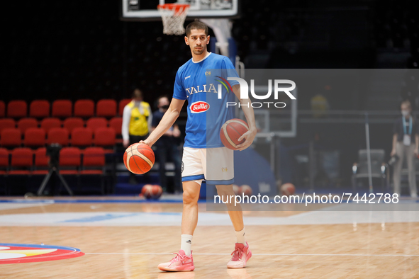 Diego Flaccadori of Italy during the warm-up ahead of the FIBA Basketball World Cup 2023 Qualifying Tournament match between Russia and Ital...