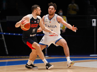 Ivan Strebkov (L) of Russia and Alessandro Pajola of Italy in action during the FIBA Basketball World Cup 2023 Qualifying Tournament match b...